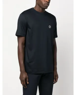 Giorgio Armani ロゴ刺繍コットンTシャツ - ブルー - サムネイル3