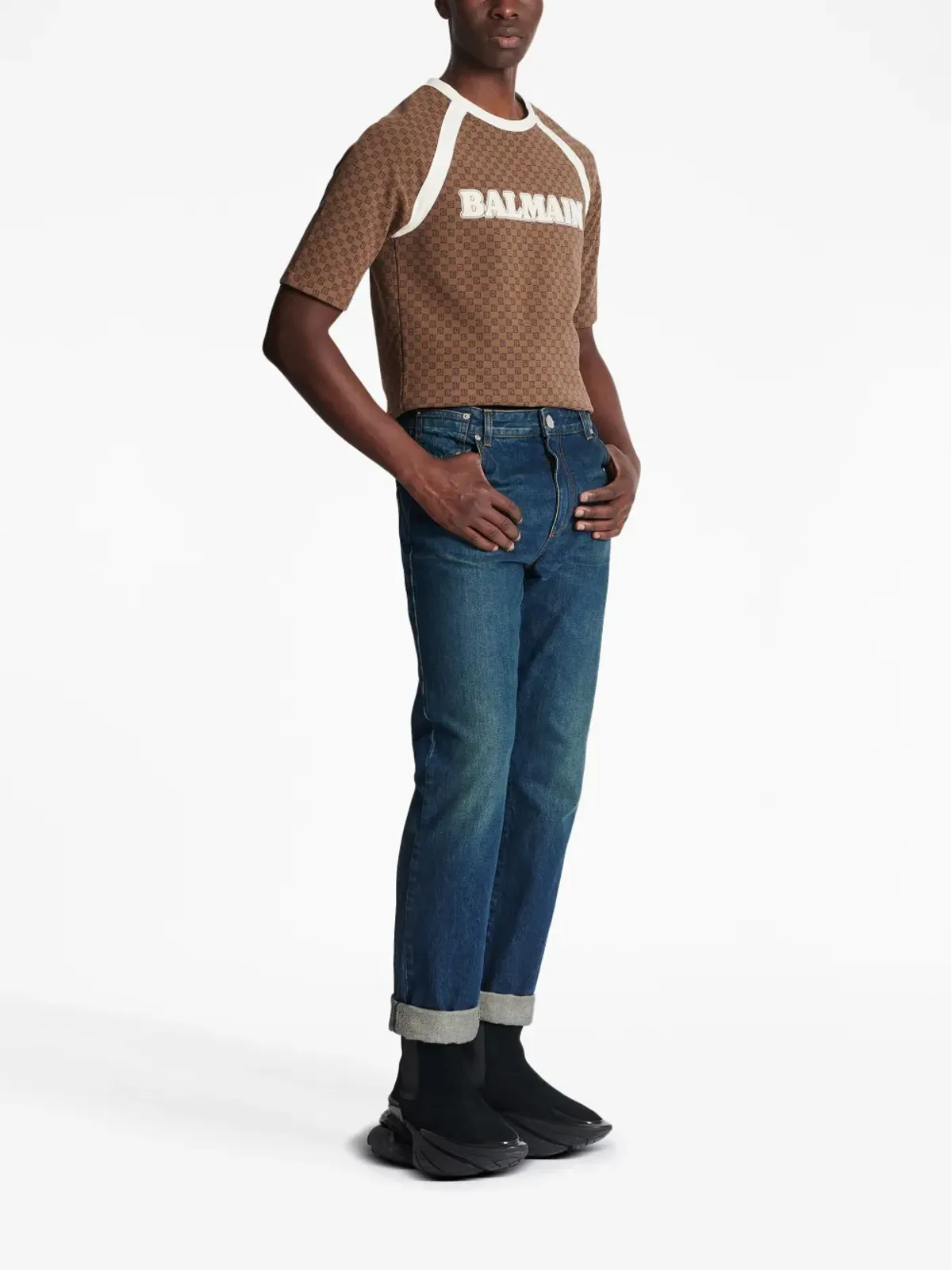 Balmain ヴィンテージ ロゴパッチ ストレートジーンズ - 画像3