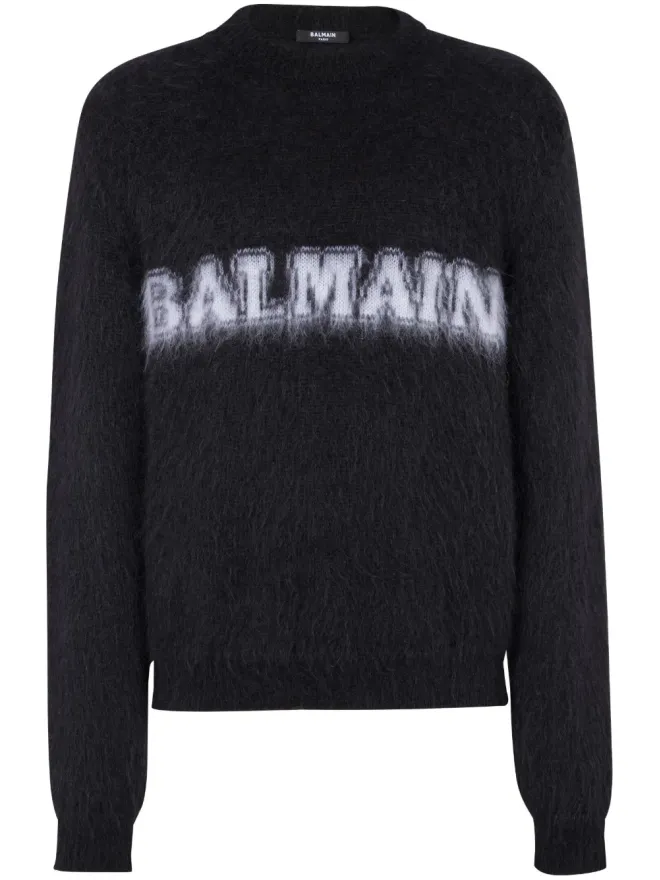 BALMAIN Balmain ロゴプリント ブラッシュ仕上げ ジャンパー - ブラックの商品画像