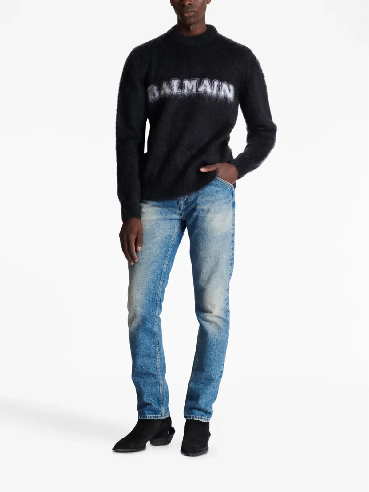 Balmain ロゴプリント ブラッシュ仕上げ ジャンパー - ブラック - 画像2