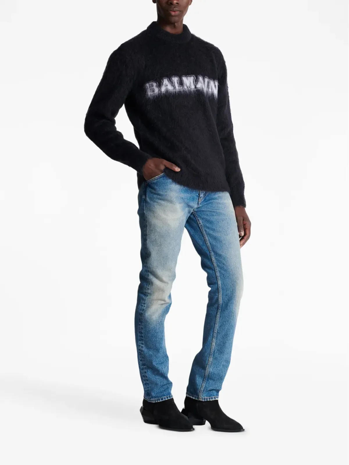 Balmain ロゴプリント ブラッシュ仕上げ ジャンパー - ブラック - 画像3