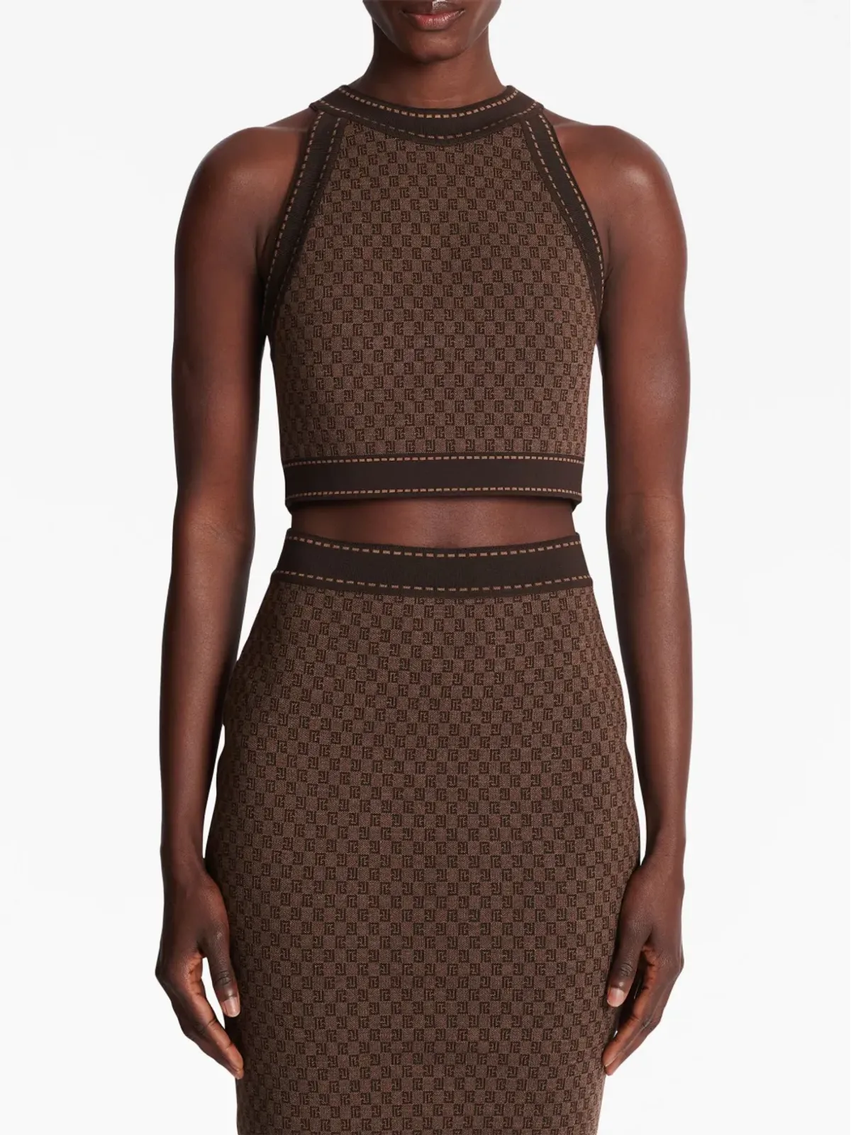 Balmain モノグラムジャカード クロップトップ - 画像5