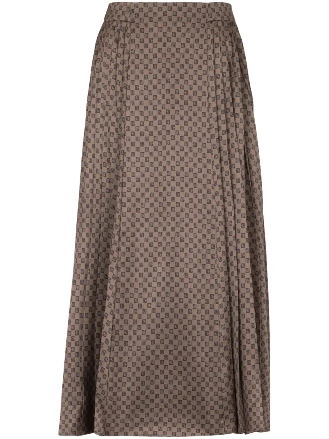 BALMAIN Balmain モノグラムプリント プリーツミディスカートの商品画像
