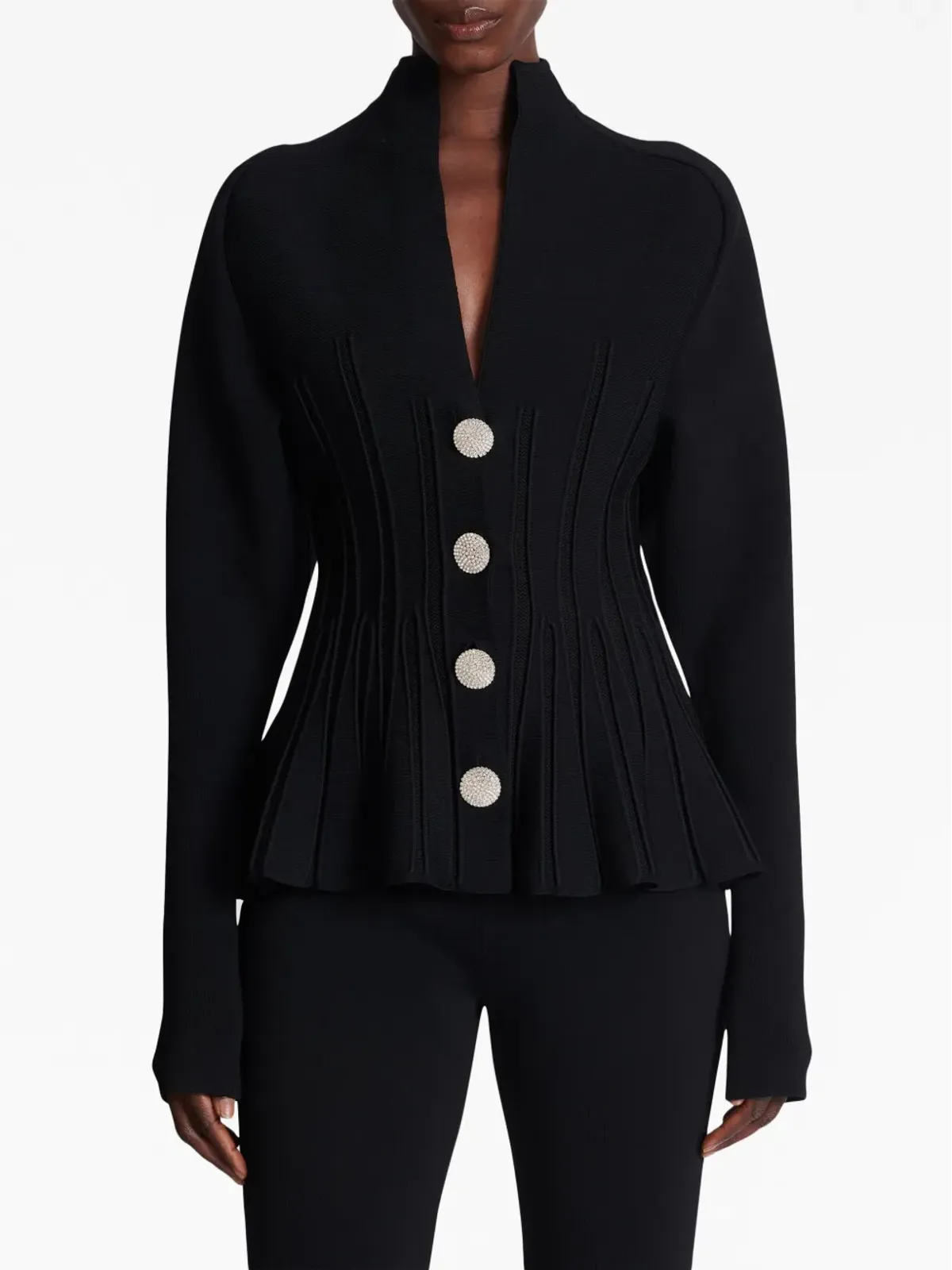 Balmain リブニットプリーツカーディガン - 画像5