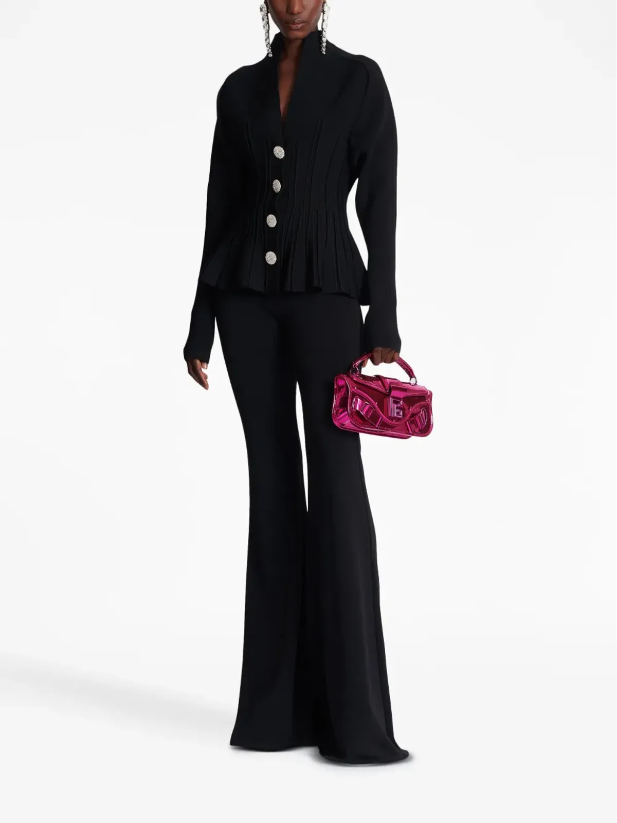 Balmain リブニットプリーツカーディガン - 画像2