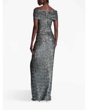 Balmain オフショルダースパンコール装飾ガウン - サムネイル4