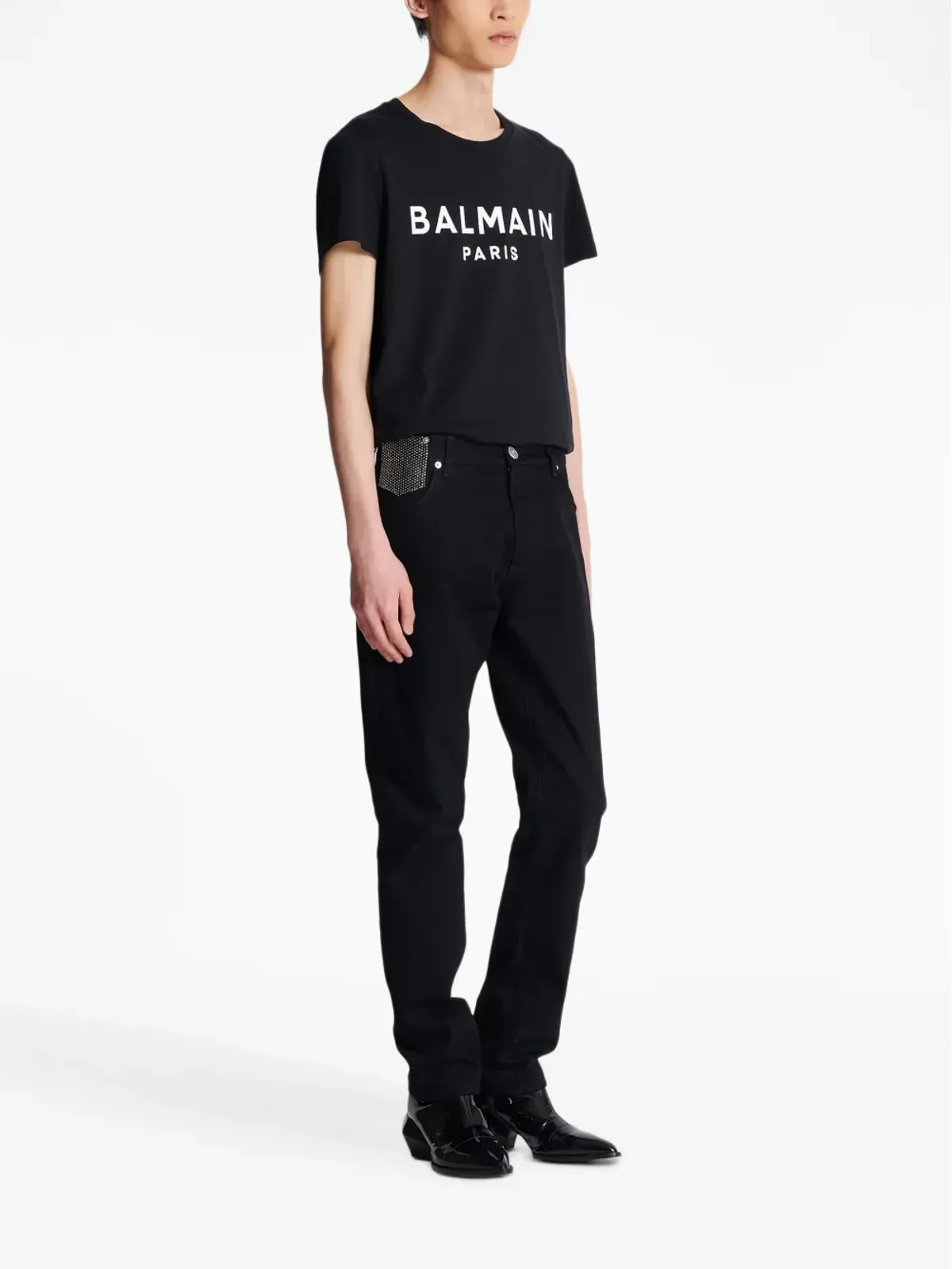 Balmain クリスタル装飾ストレートジーンズ - 画像3