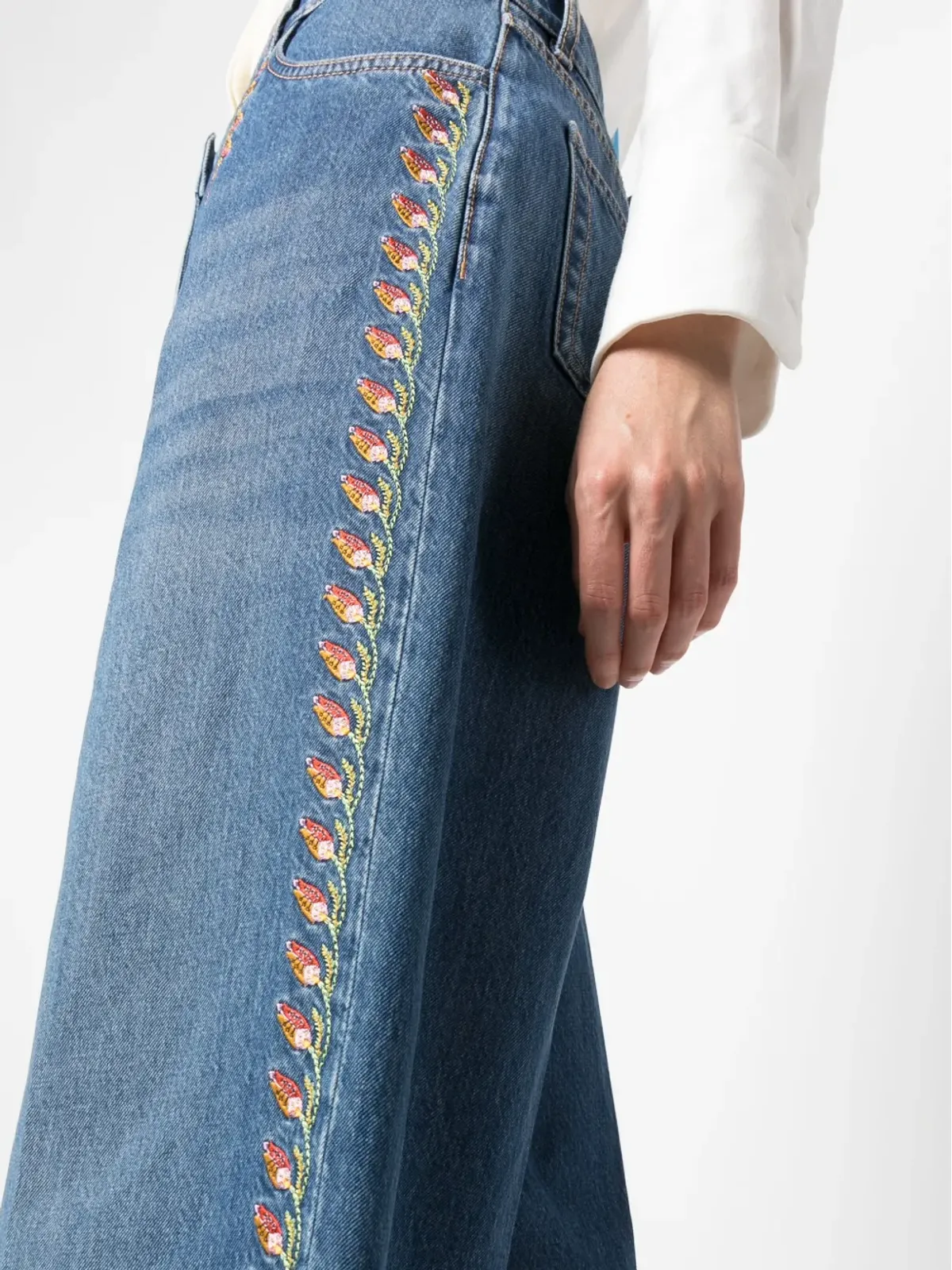 ETRO 花柄刺繍デニムのワイドレッグ キュロット - 画像5