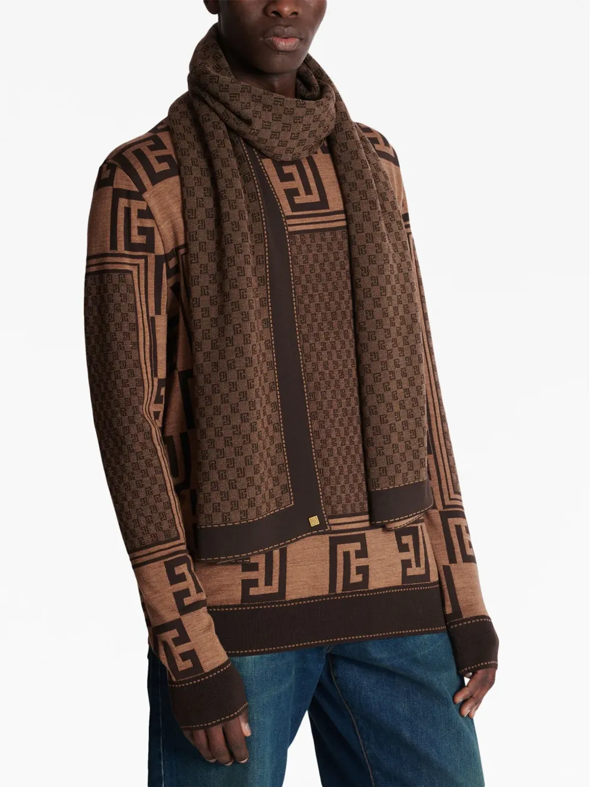 Balmain モノグラム柄ファインニットスカーフ - 画像3
