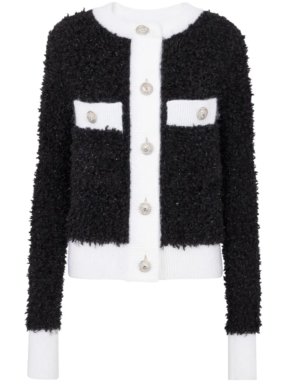 Balmain ブークレ×コントラストトリム ニットカーディガン - 画像1