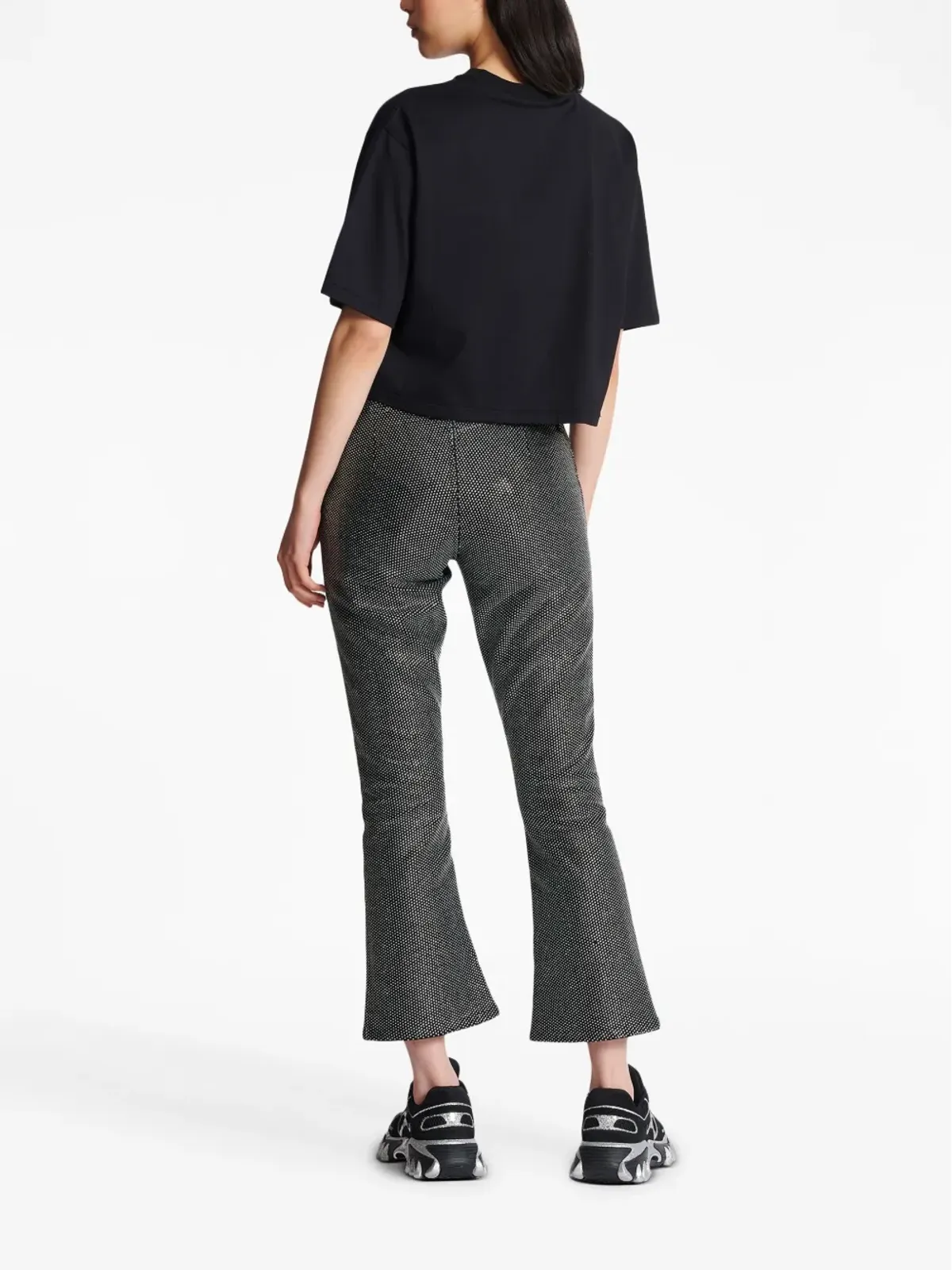 Balmain ラインストーンロゴ入り クロップド コットン Tシャツ ブラック - 画像4