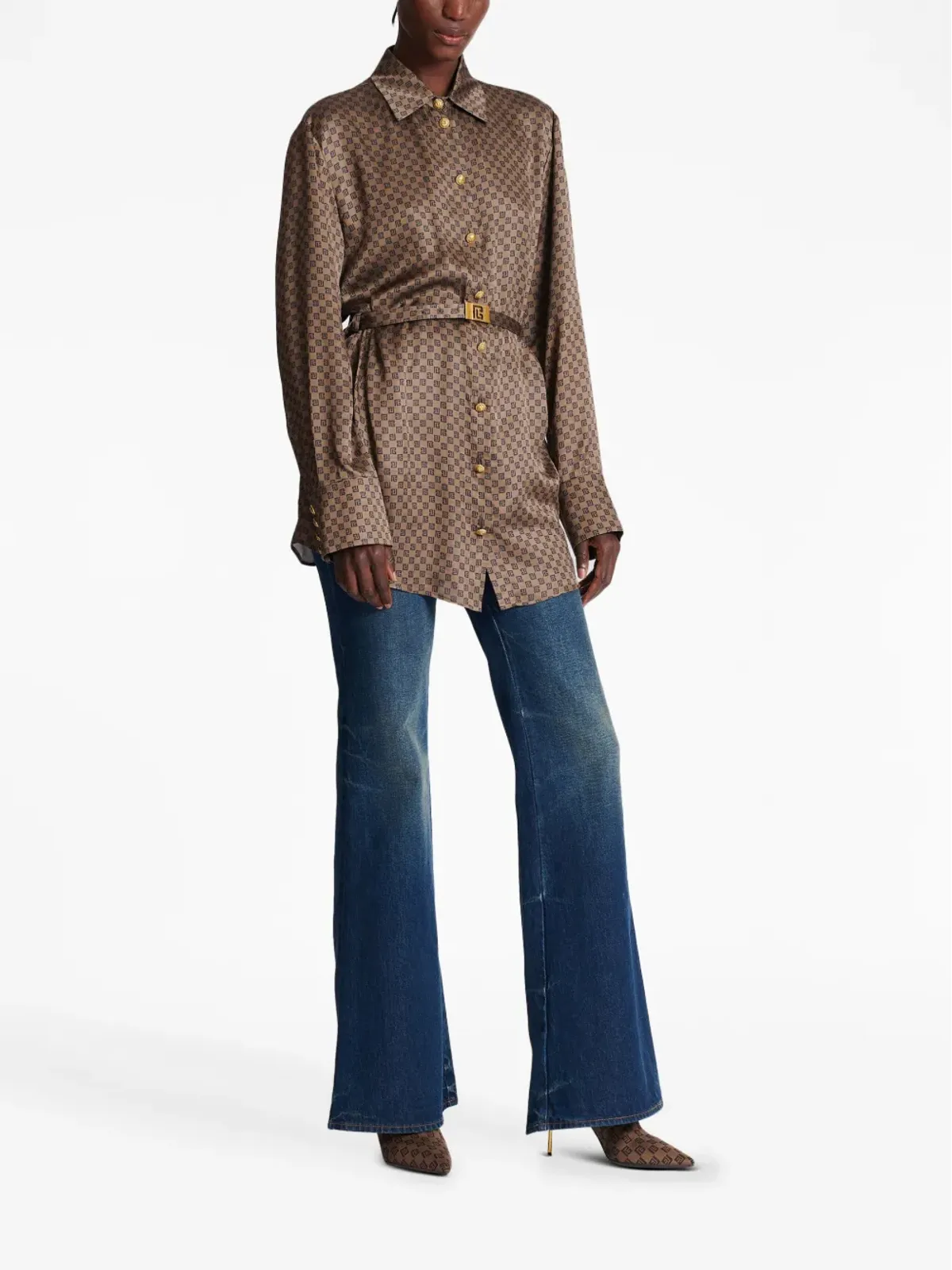 Balmain ミニモノグラムプリントシルクシャツ - 画像3