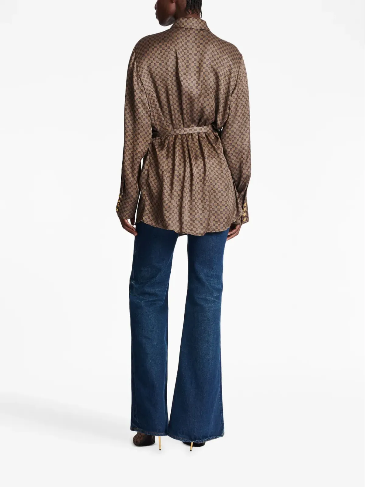 Balmain ミニモノグラムプリントシルクシャツ - 画像4