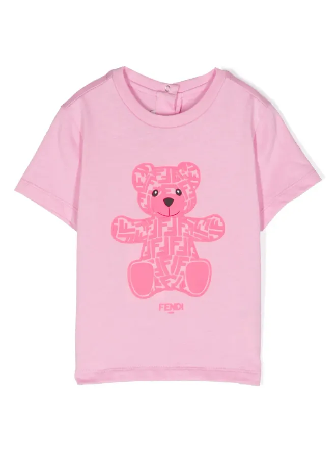 Fendi Kids Fendi Kids フロックド・ロゴプリント コットンTシャツ ピンクの商品画像