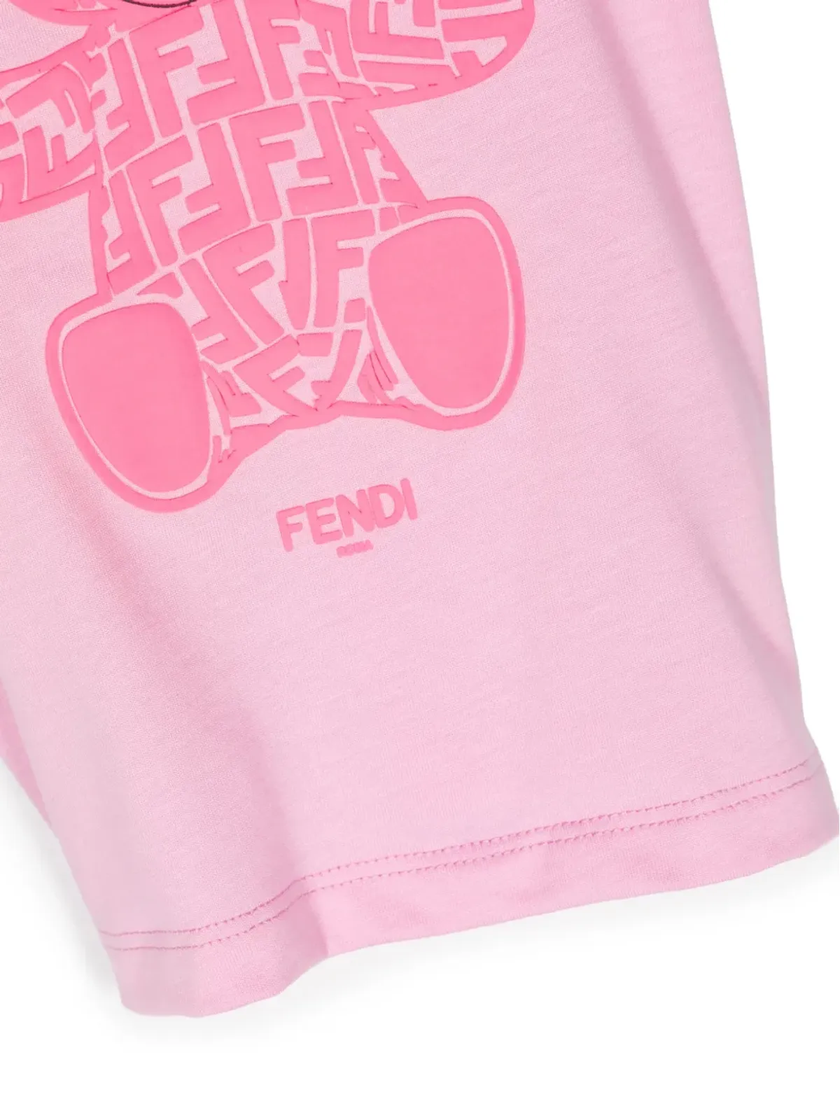 Fendi Kids フロックド・ロゴプリント コットンTシャツ ピンク - 画像3