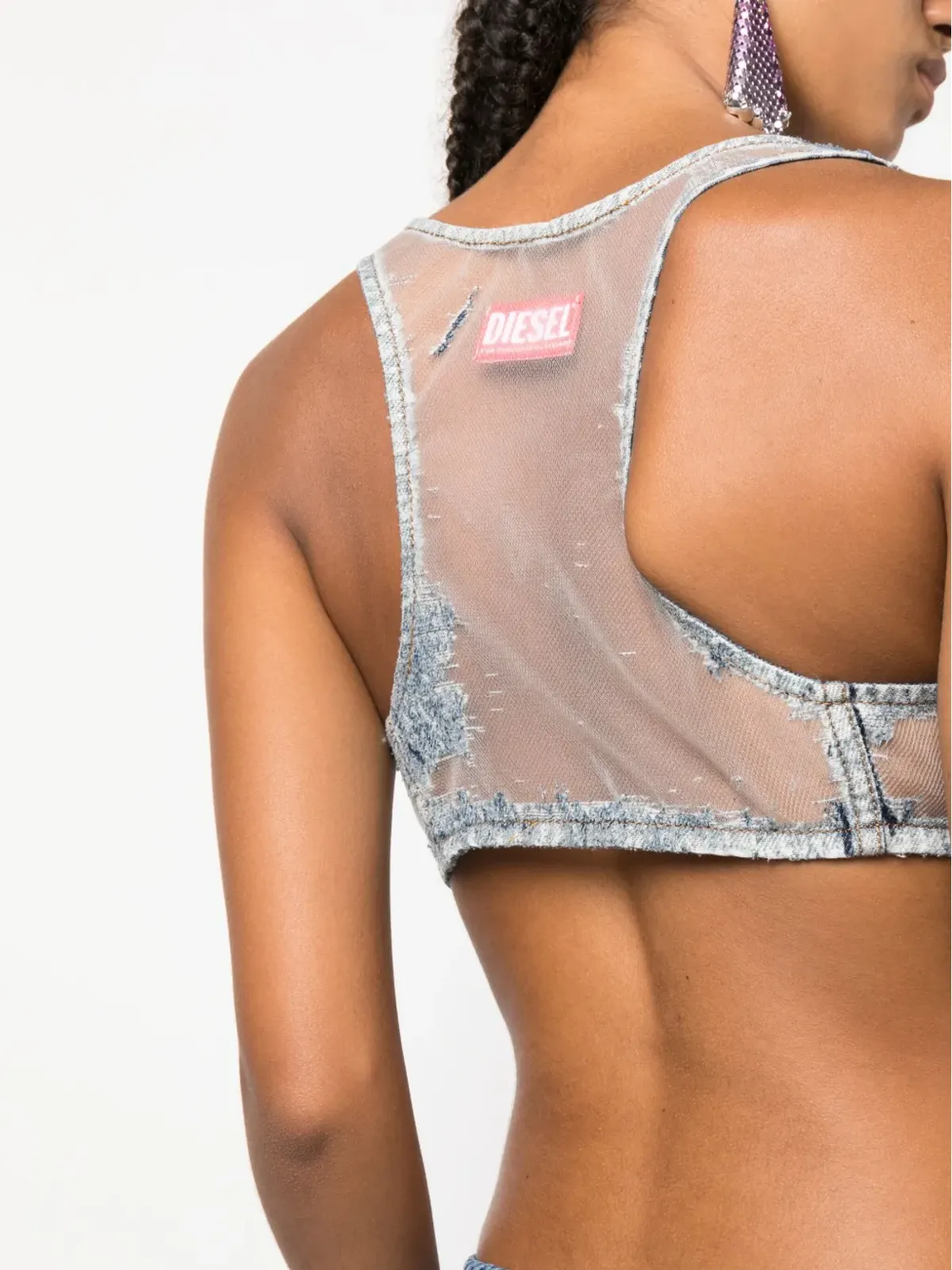 Diesel デニムパッチワーク メッシュトップ - 画像5
