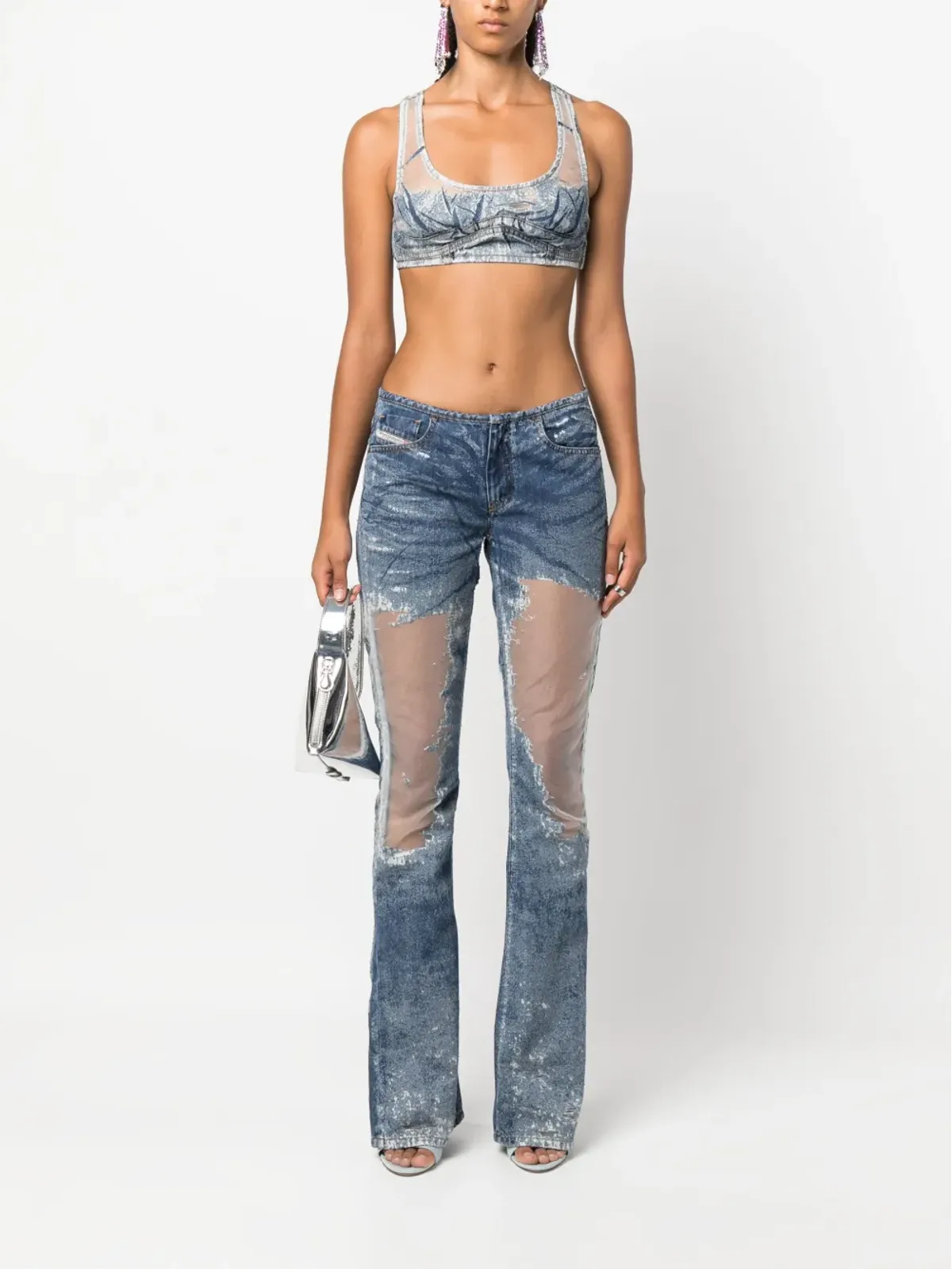 Diesel デニムパッチワーク メッシュトップ - 画像2