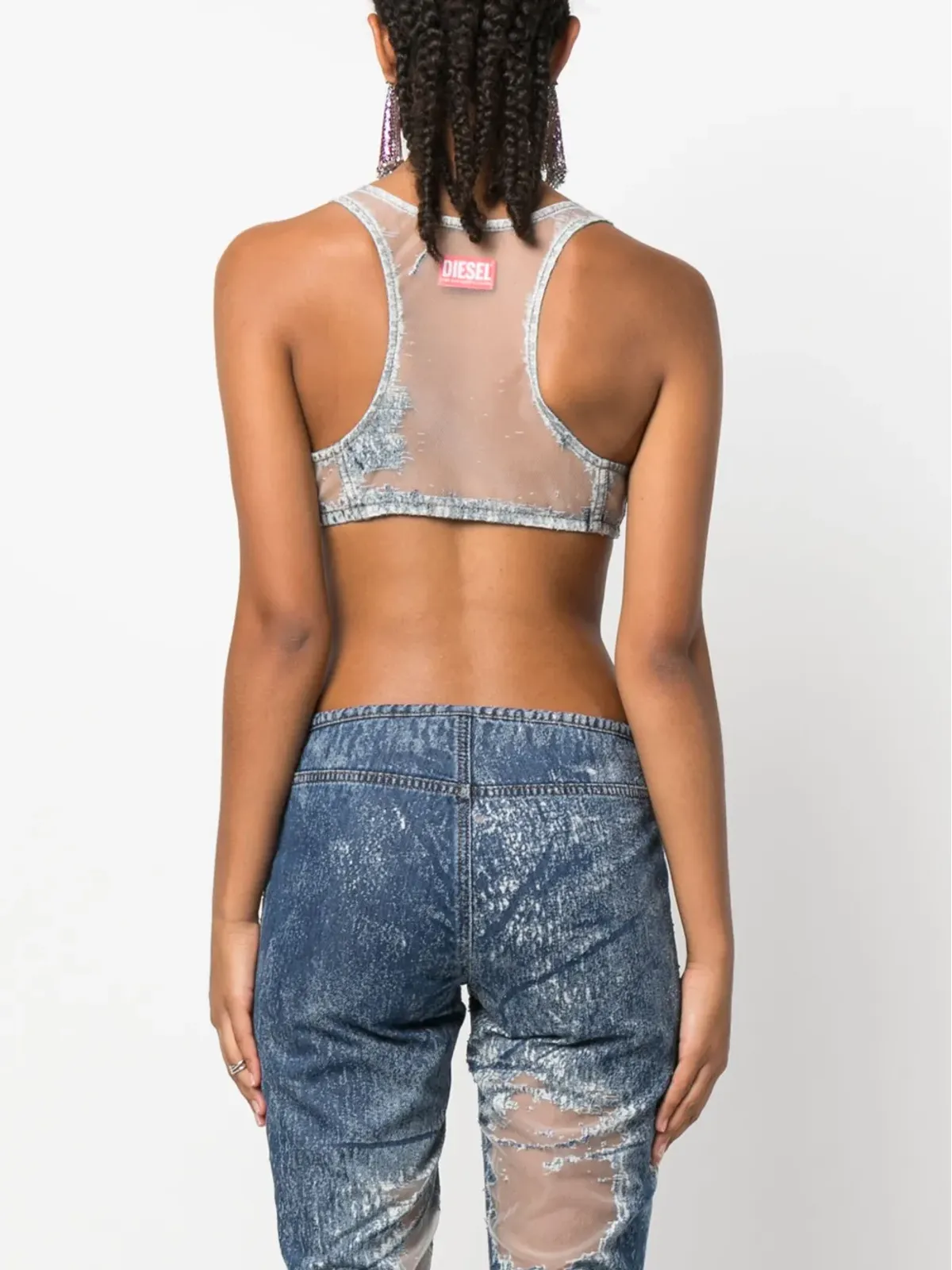 Diesel デニムパッチワーク メッシュトップ - 画像4