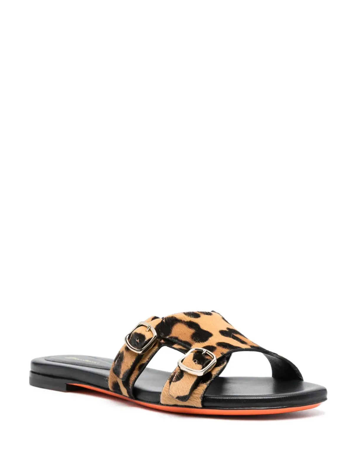 Santoni leopard-print double-buckle slides - Black - 画像2