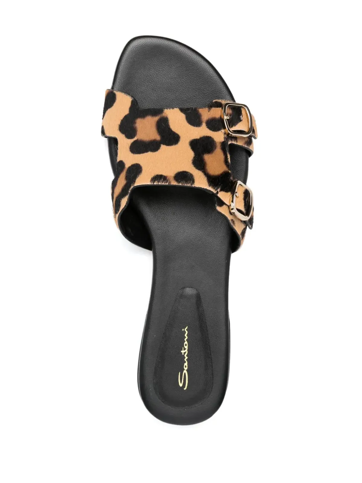 Santoni leopard-print double-buckle slides - Black - 画像4