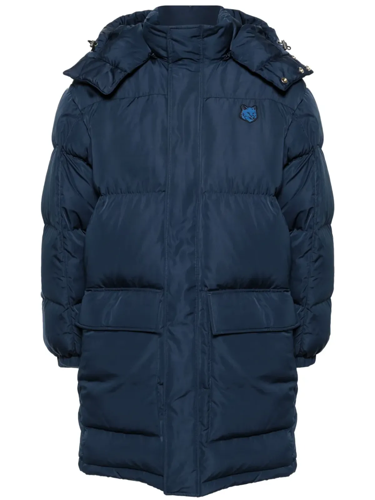 Maison Kitsuné フォックスアップリケ付きダウンコート ブルー - 画像1