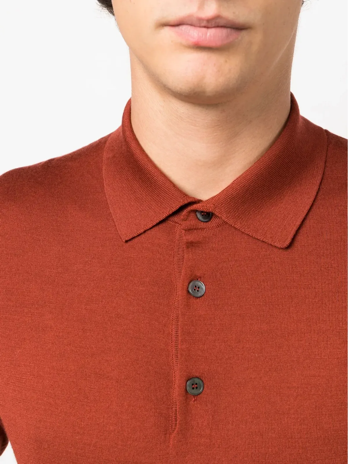 Zegna 長袖ニットポロシャツ オレンジ - 画像5