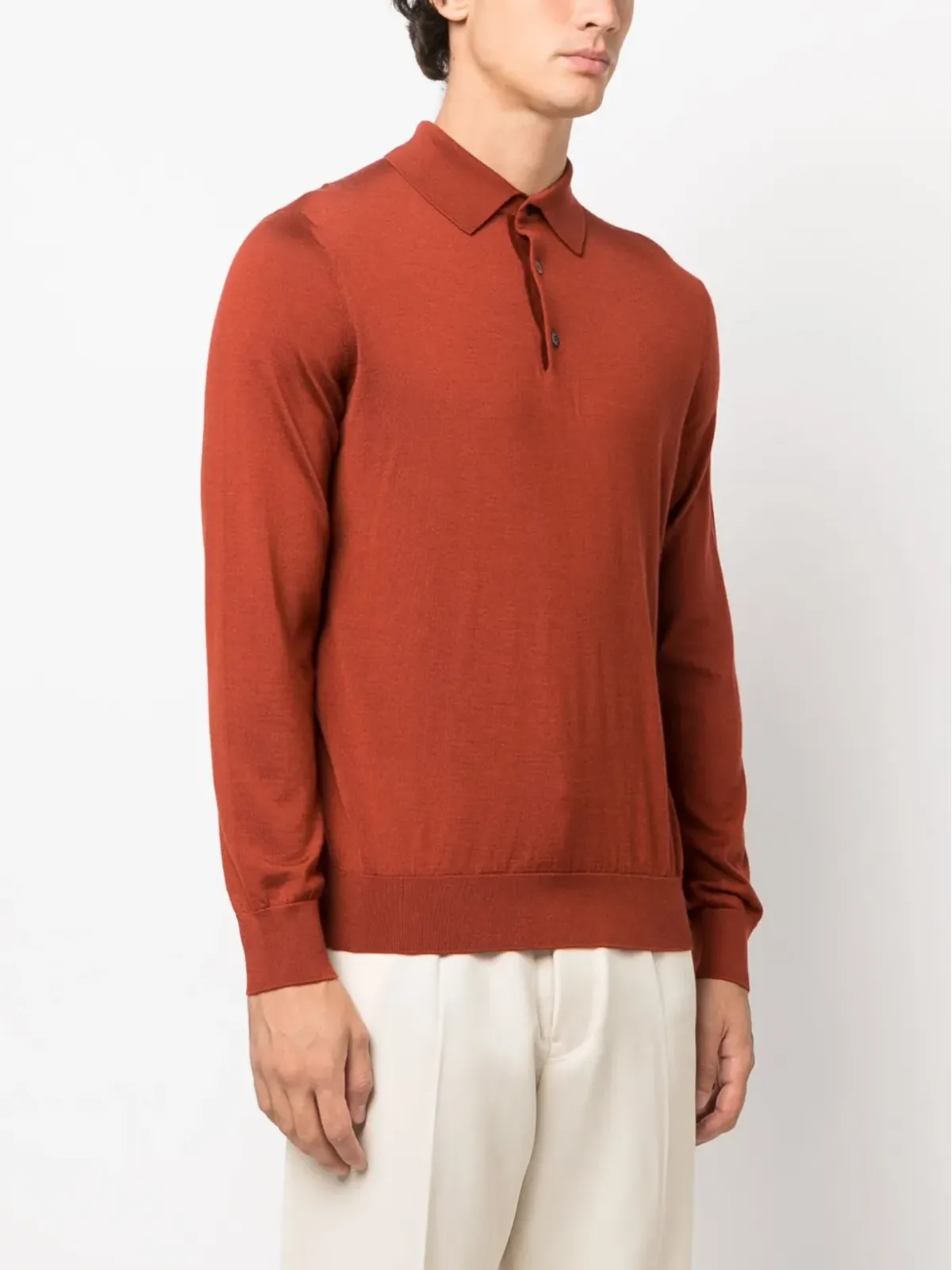 Zegna 長袖ニットポロシャツ オレンジ - 画像3