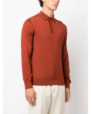 Zegna 長袖ニットポロシャツ オレンジ - サムネイル3