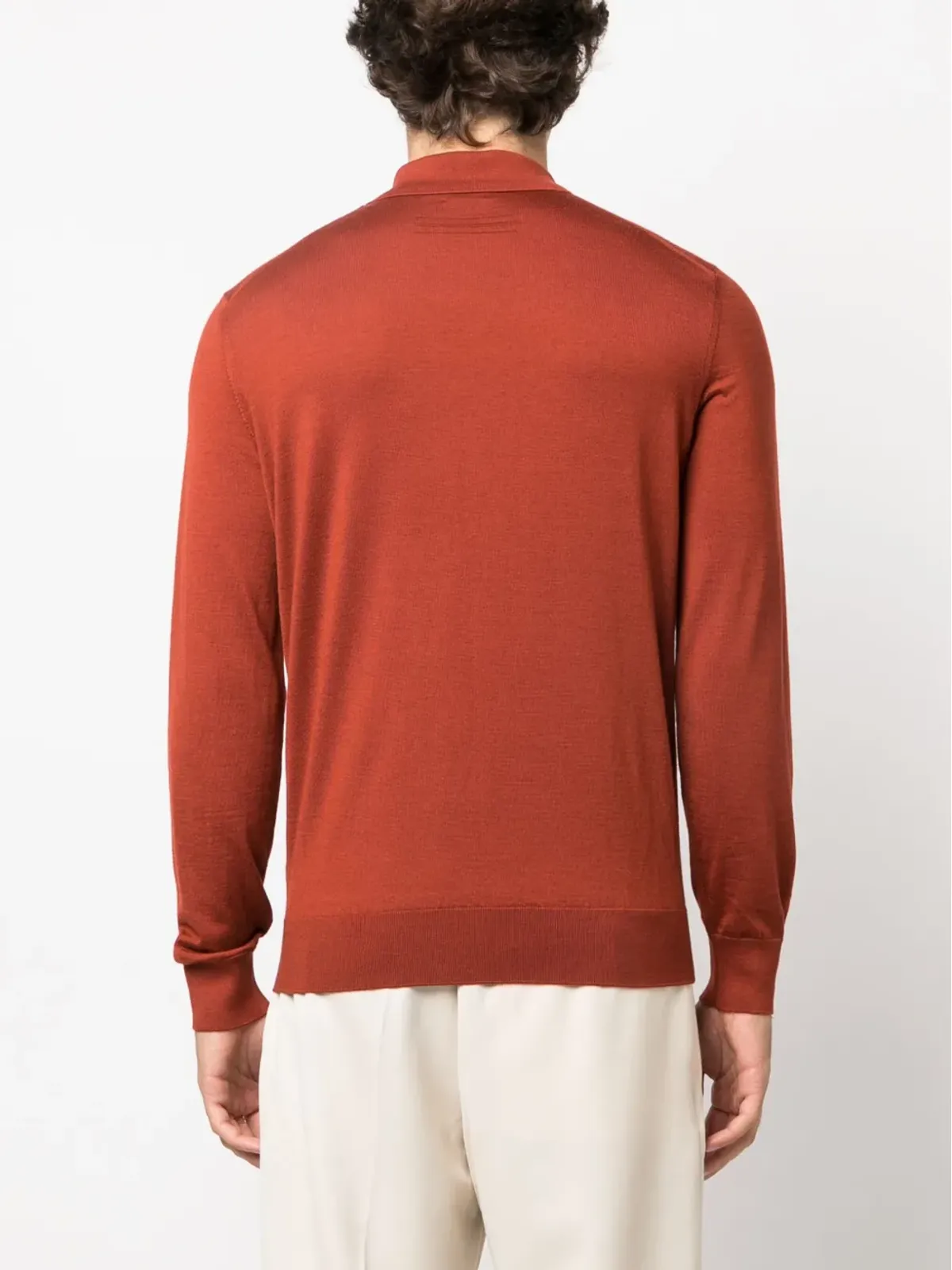 Zegna 長袖ニットポロシャツ オレンジ - 画像4