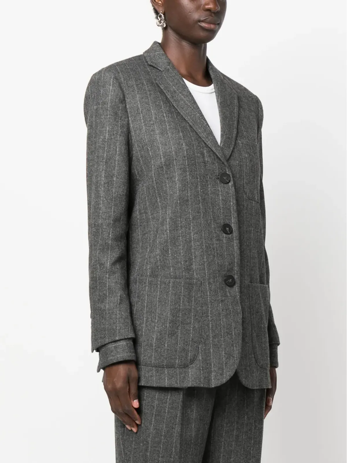 Emporio Armani グレーのピンストライプ柄・シングルブレストブレザー - 画像3
