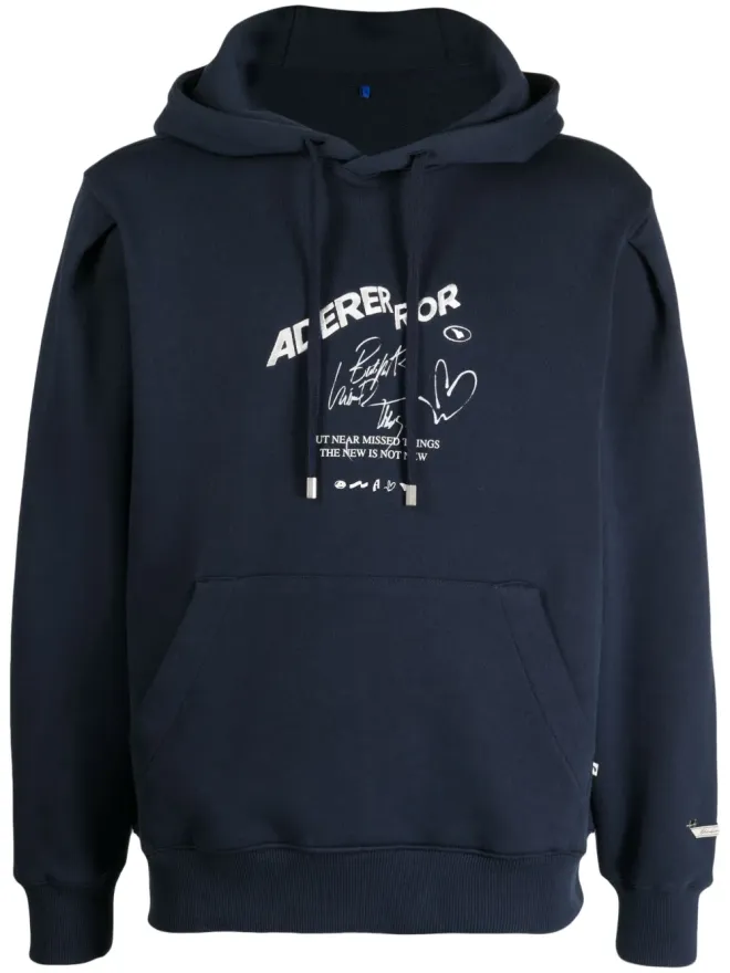 ADER error Ader Error ロゴプリント ドローストリング フード付きパーカー ブルーの商品画像