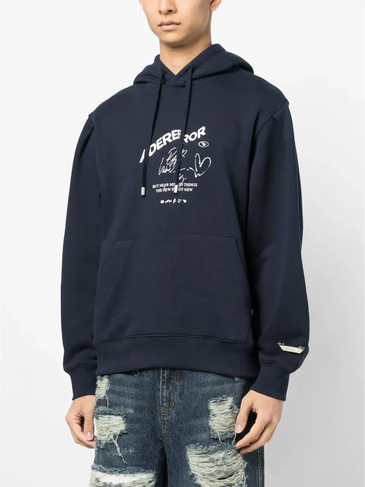 Ader Error ロゴプリント ドローストリング フード付きパーカー ブルー - 画像3