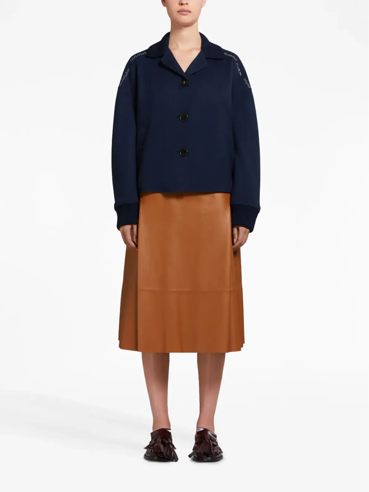 Marni 装飾ステッチ入り ウール混紡 シャツジャケット - 画像2