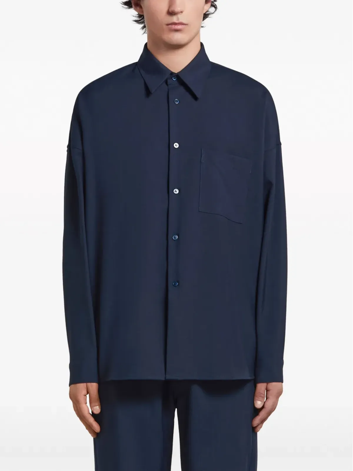Marni ロゴパッチ ヴァージンウール シャツ - Blue - 画像3