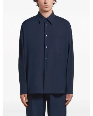 Marni ロゴパッチ ヴァージンウール シャツ - Blue - サムネイル3