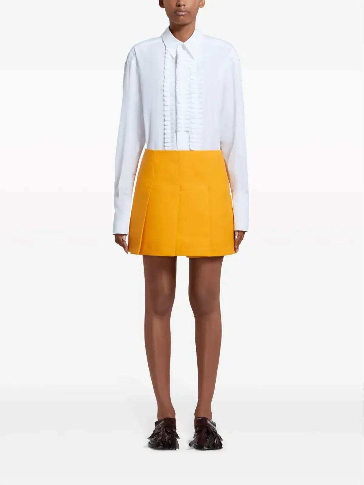 Marni プリーツコットンミニスカート イエロー - 画像2