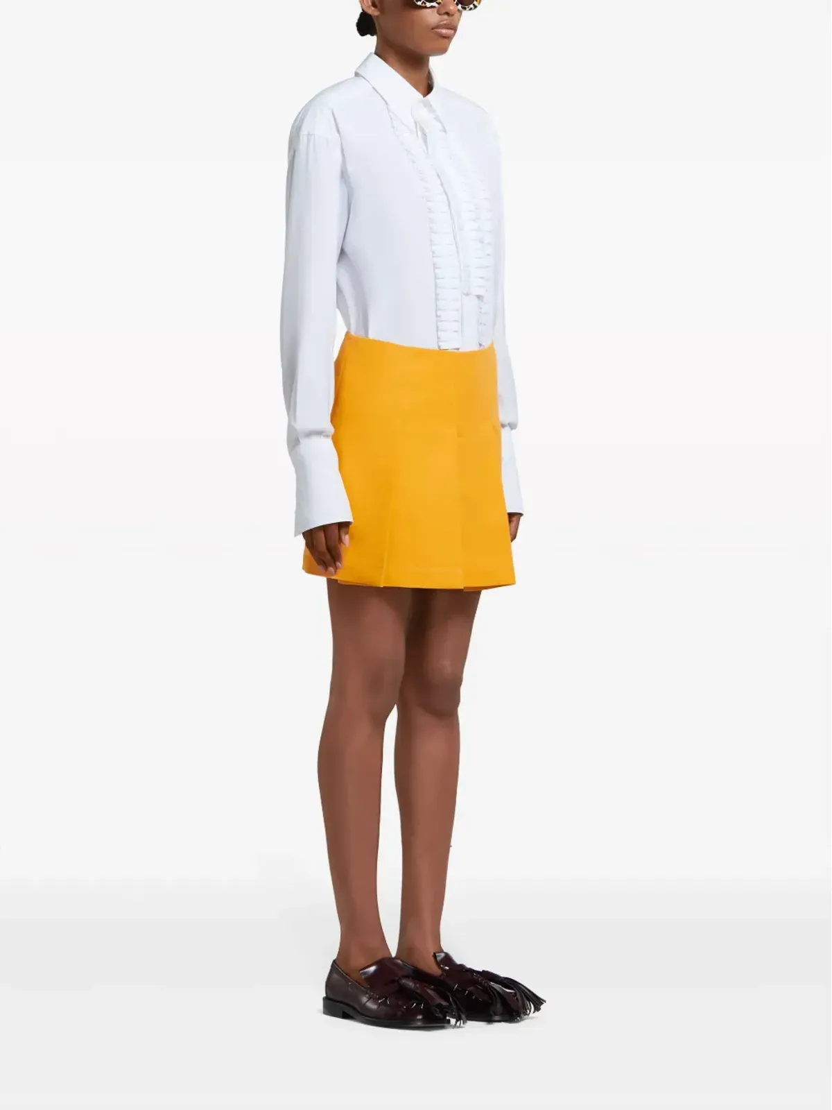 Marni プリーツコットンミニスカート イエロー - 画像3