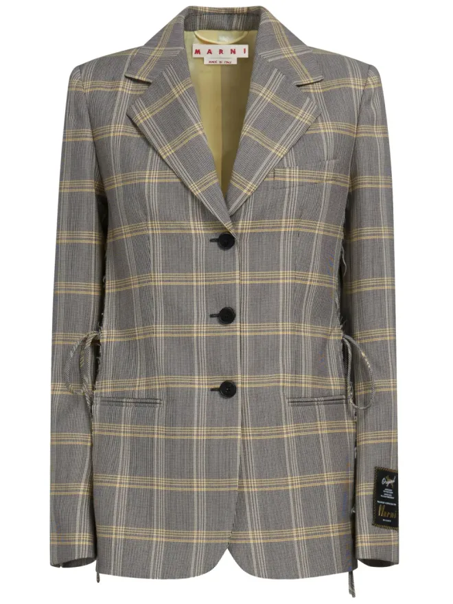 Marni Marni チェック柄 シングルブレスト ダメージ加工 ブレザー グレーの商品画像