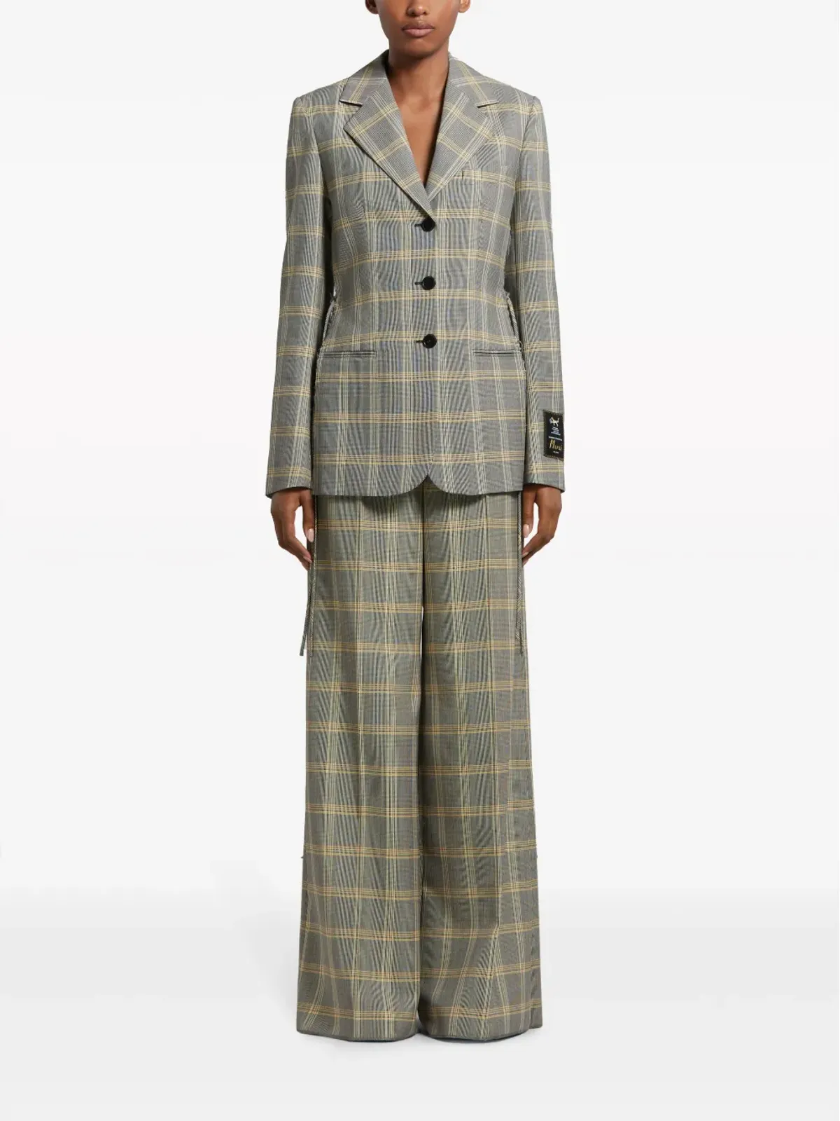 Marni チェック柄 シングルブレスト ダメージ加工 ブレザー グレー - 画像2