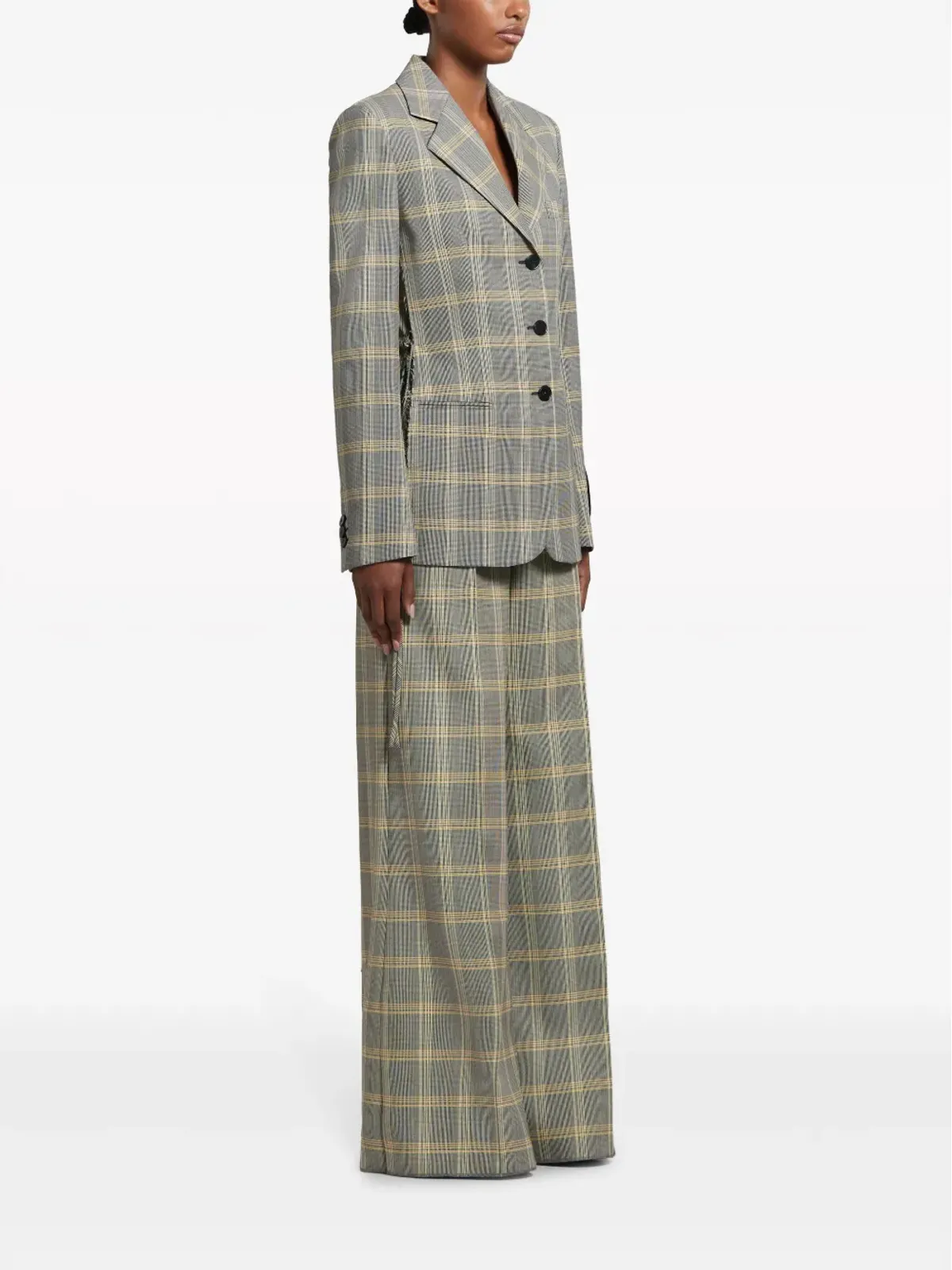 Marni チェック柄 シングルブレスト ダメージ加工 ブレザー グレー - 画像3