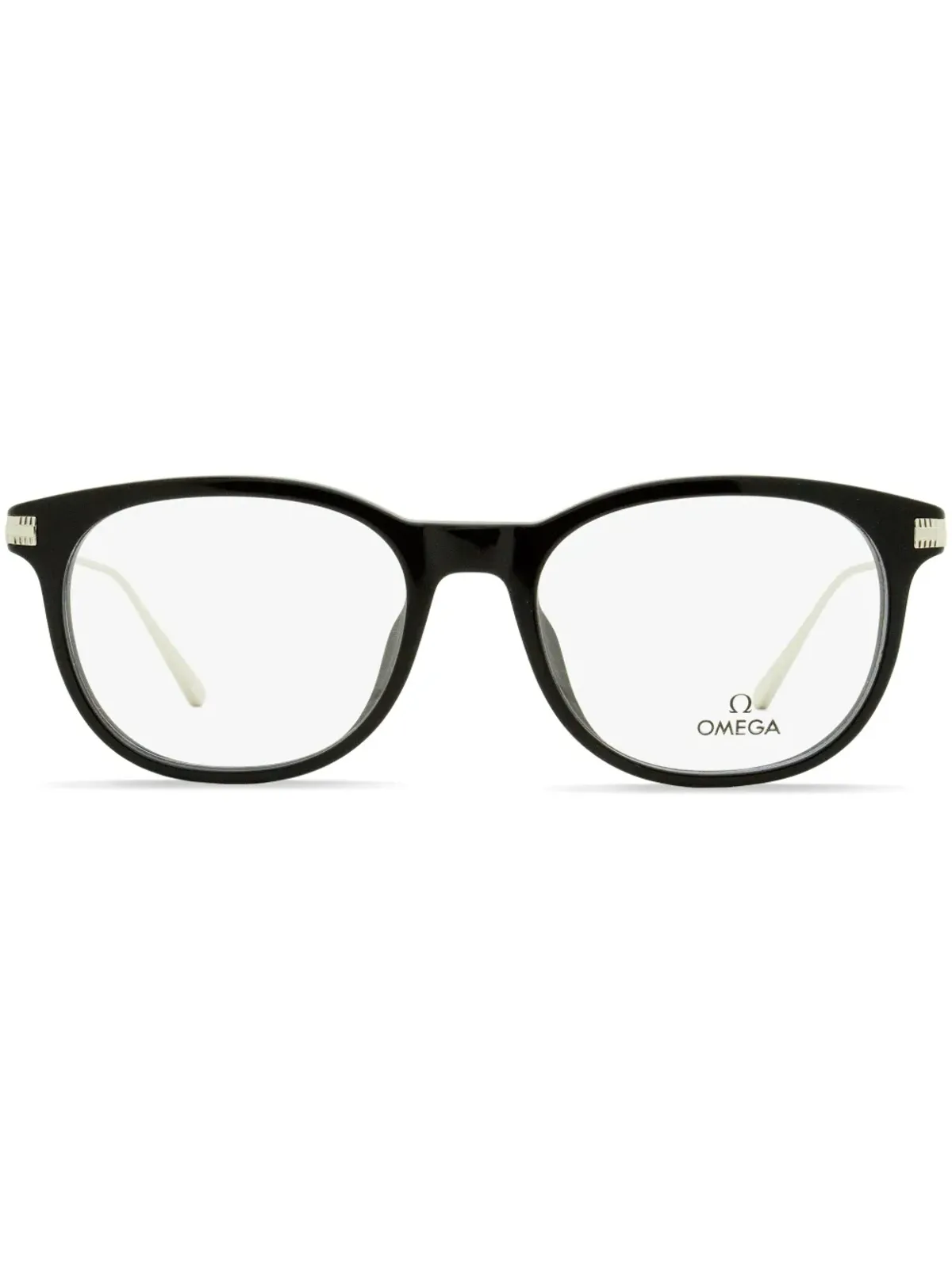 OMEGA EYEWEAR 丸フレーム ロゴ入りメガネ ブラック - 画像1