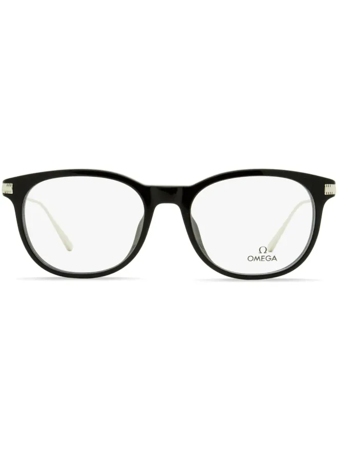 OMEGA EYEWEAR OMEGA EYEWEAR 丸フレーム ロゴ入りメガネ ブラックの商品画像