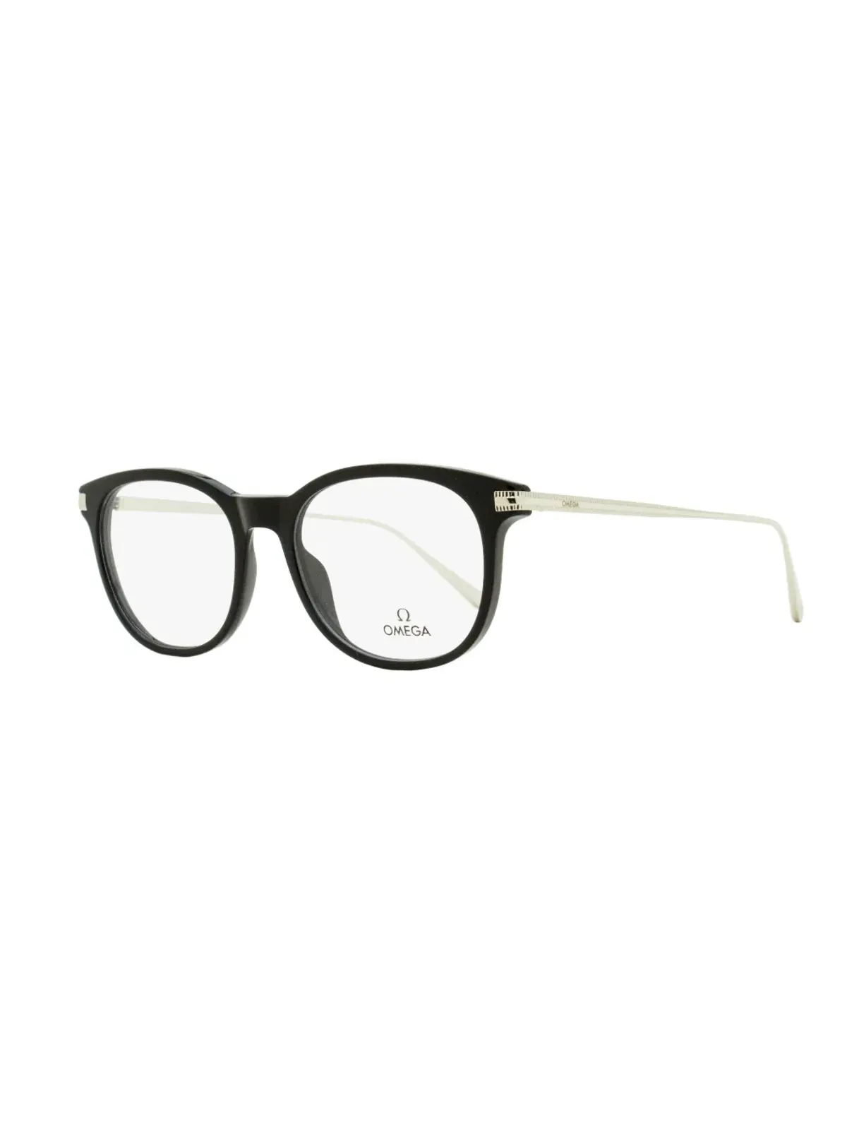 OMEGA EYEWEAR 丸フレーム ロゴ入りメガネ ブラック - 画像2