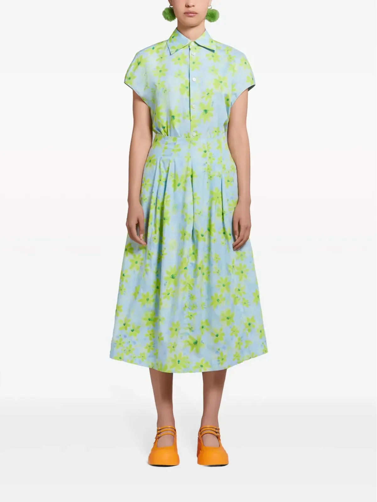 Marni 花柄プリントのコットンAラインミディスカート - 画像2