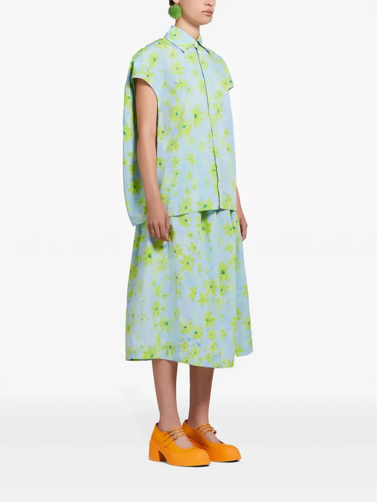 Marni 花柄プリントのコットンAラインミディスカート - 画像3