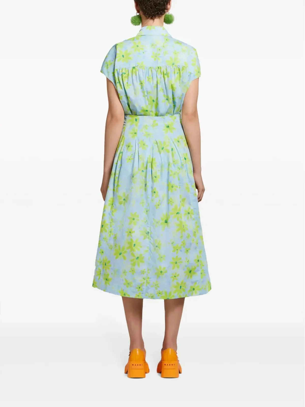 Marni 花柄プリントのコットンAラインミディスカート - 画像4