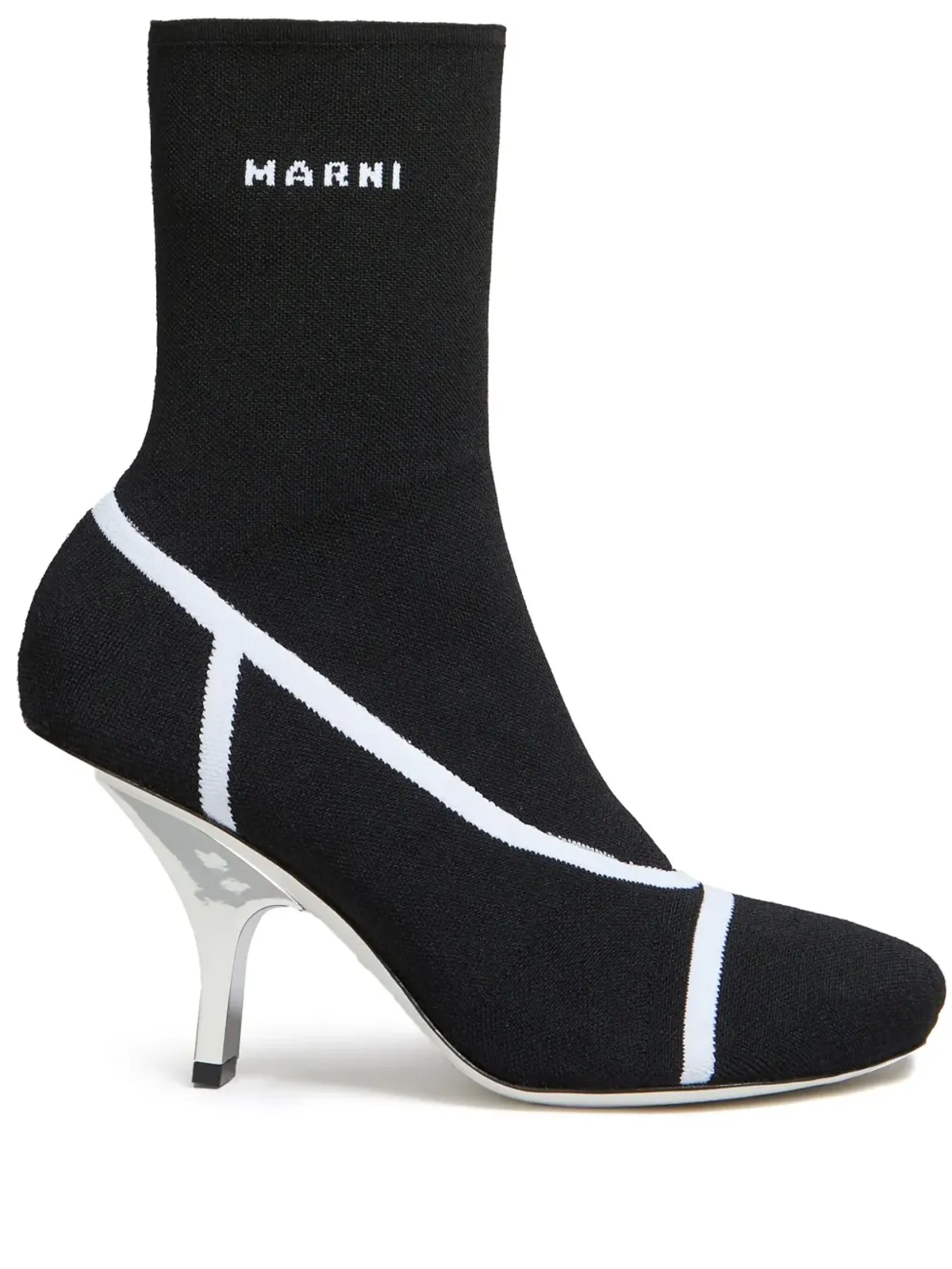 Marni ロゴ入りインターシャニット アンクルブーツ ブラック - 画像1