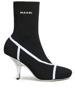 Marni ロゴ入りインターシャニット アンクルブーツ ブラック - サムネイル1