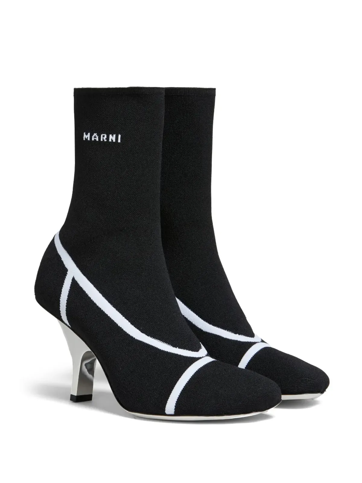 Marni ロゴ入りインターシャニット アンクルブーツ ブラック - 画像2