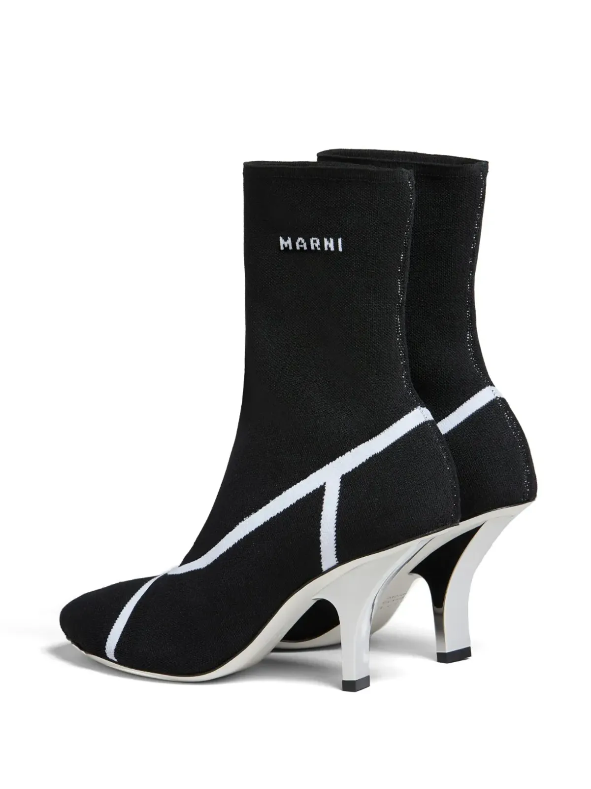 Marni ロゴ入りインターシャニット アンクルブーツ ブラック - 画像3